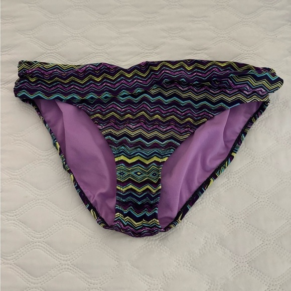 Athleta Geometric Bikini Bottoms Medium Aqua Purple Brown - Picture 1 of 5